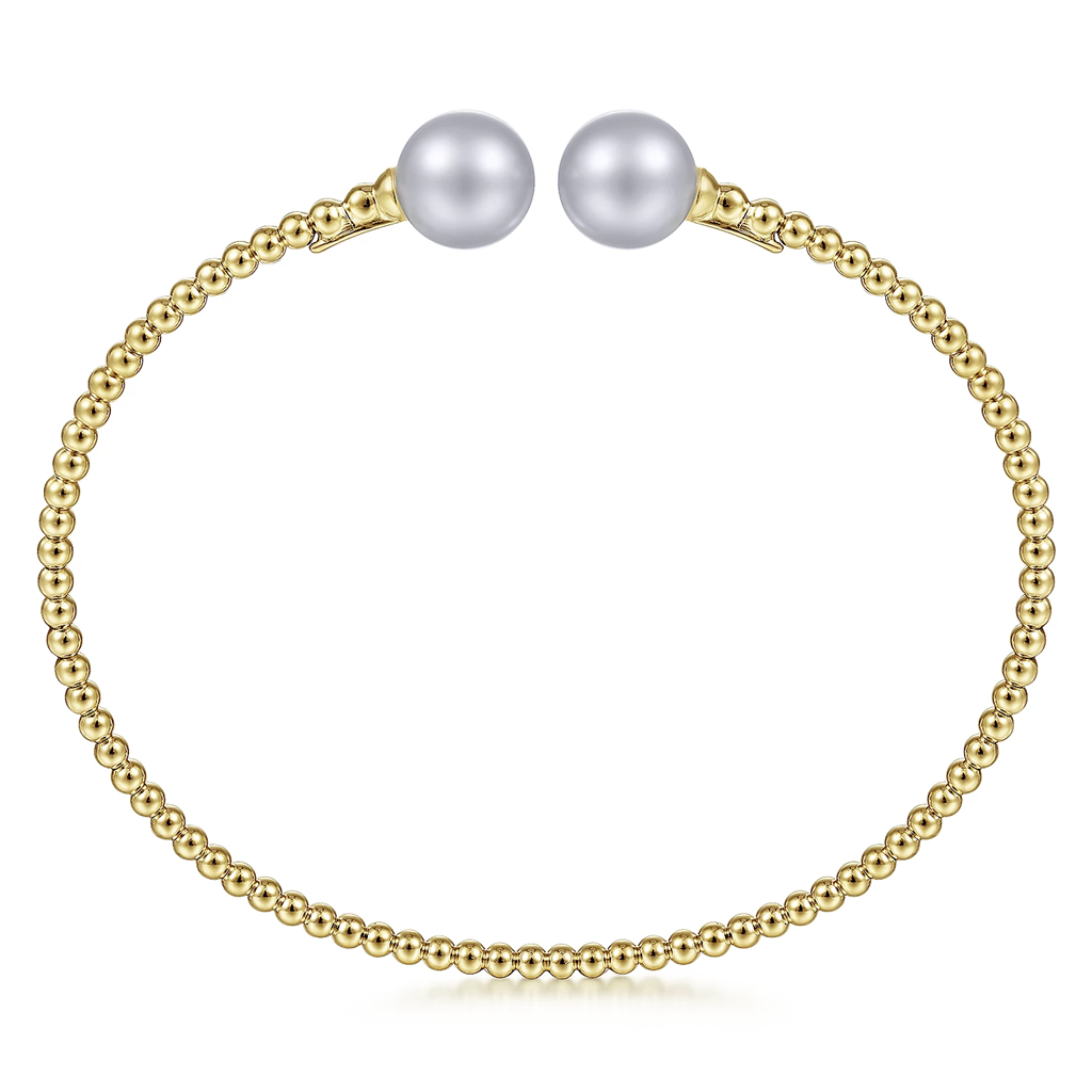Gabriel & Co. Fashion 14K Yellow Gold Bujukan Bead Split Cuff Bracelet with Grey Pearls