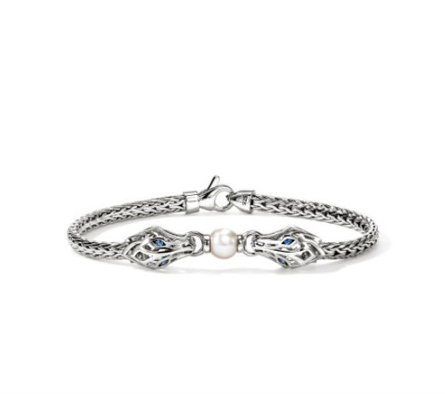 White Sterling Silver Naga On A 3.5mm Slim Chain Station Bracelet John
