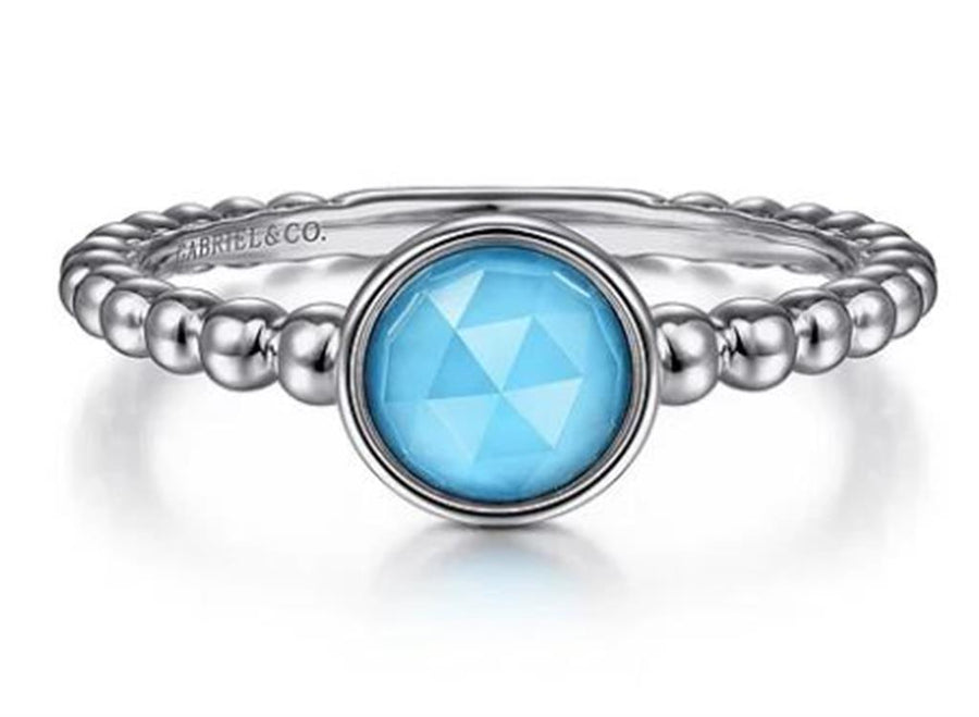 Gabriel & Co. Fashion 925 Sterling Silver Rock Crystal and Turquoise Bujukan Ring