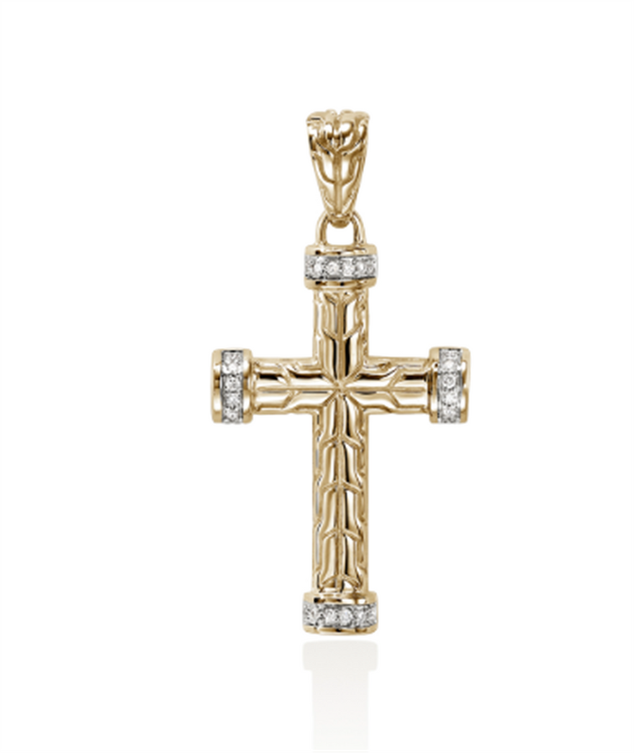 Yellow 14 Karat Cross John Hardy = 0.14TWT Round Diamonds Jewelry Type
