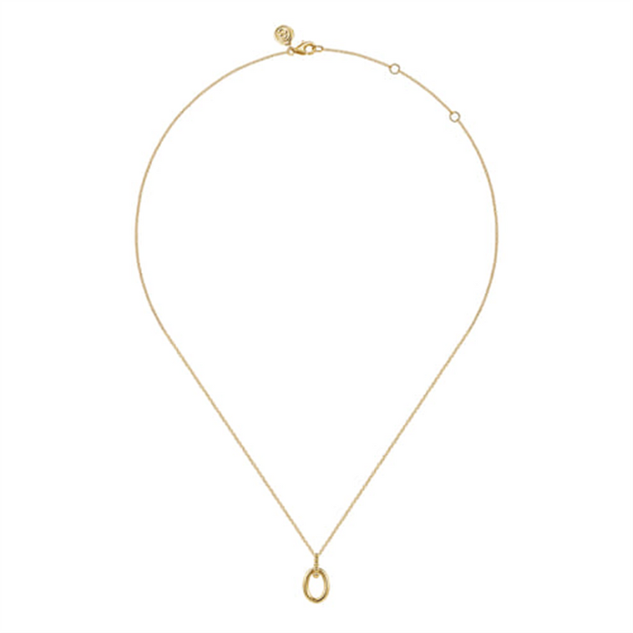 Yellow 14 Karat Oval Drop Pendant And Cable Link Chain Necklace Gold N