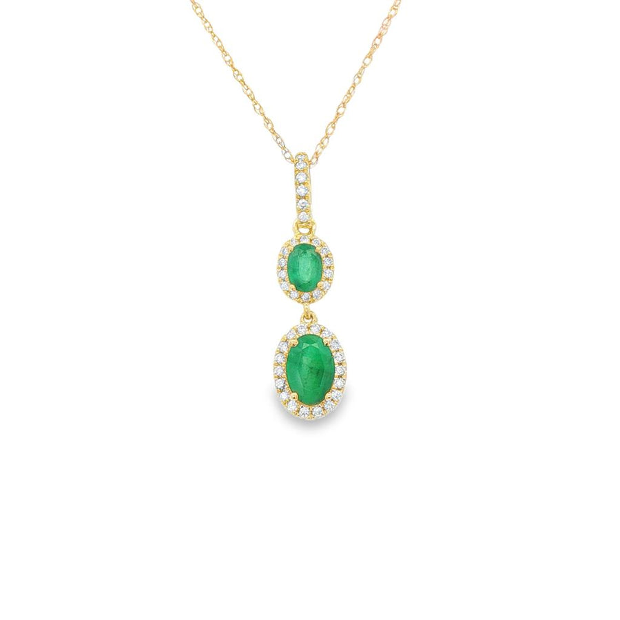 Lady's Yellow 14 Karat 2-Stone Oval Halo Drop Pendants With 2 = 0.66TW