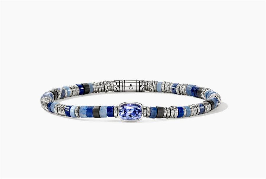 White Sterling Silver Tanznaite, Lapis, Sodalite, Treated Blue Aventur
