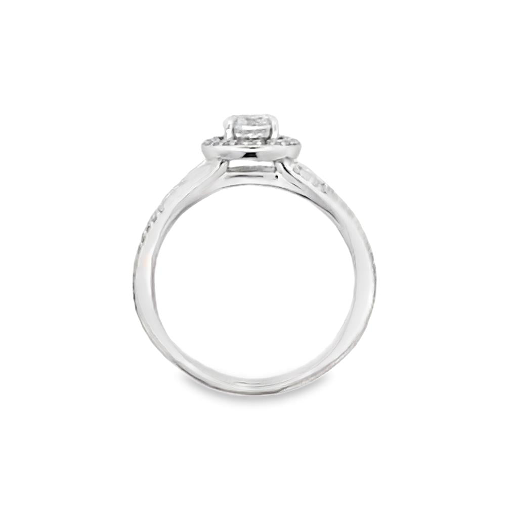 Split Shank Round Diamond Halo Engagement Ring