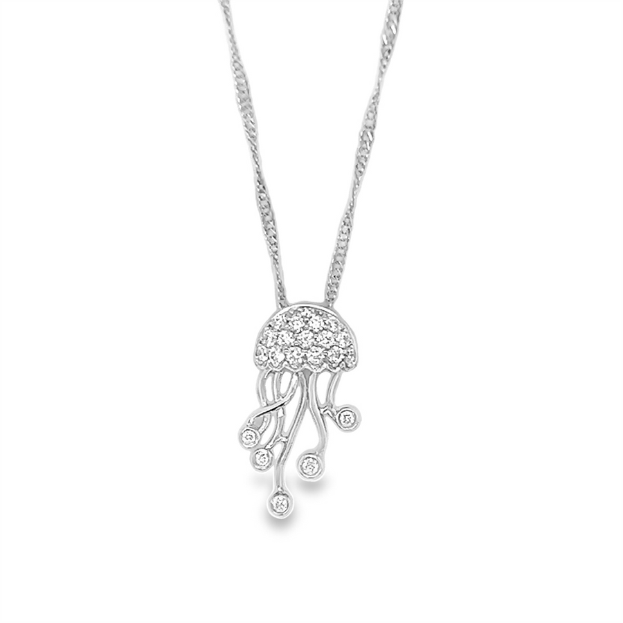 Lady's White 14 Karat Jellyfish Pendant Necklace