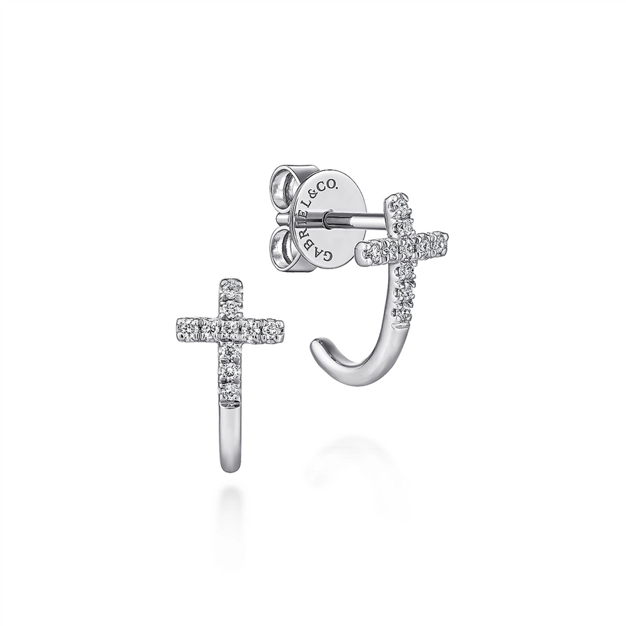 Gabriel & Co. Fashion 14K White Gold J Curve Diamond Cross Stud Earrings