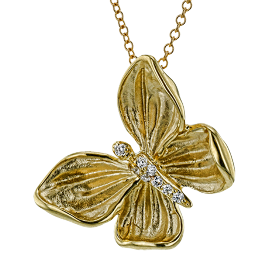Lady's Yellow 18 Karat Brushed Butterfly Necklace
