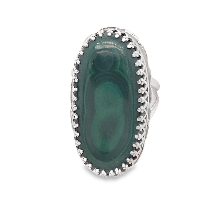 Estate Sterling Silver Elongated Malachite Ring