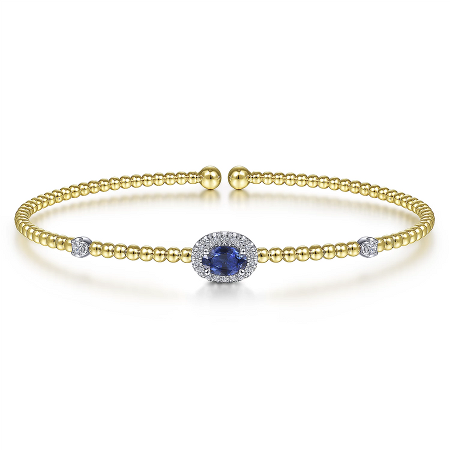 Gabriel & Co. Fashion 14K White-Yellow Gold Bujukan Sapphire and Diamond Halo Bangle