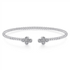 Gabriel & Co. Fashion 14K White Gold Bujukan Bead Split Cuff Bracelet with Quatrefoil Diamond Endcaps