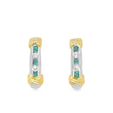 Estate Two Tone Emerald And Diamond Earrings