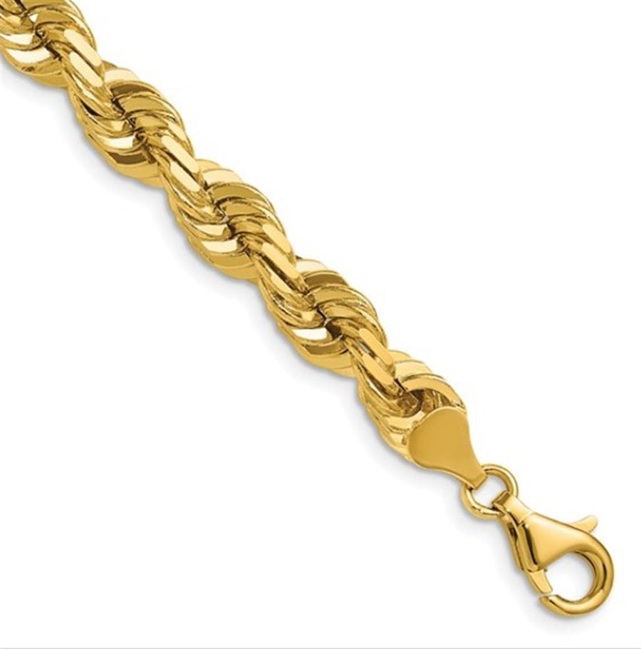 Yellow 10 Karat Diamond Cut 7.50mm Hollow Rope Chain w/ Lobster Clasp