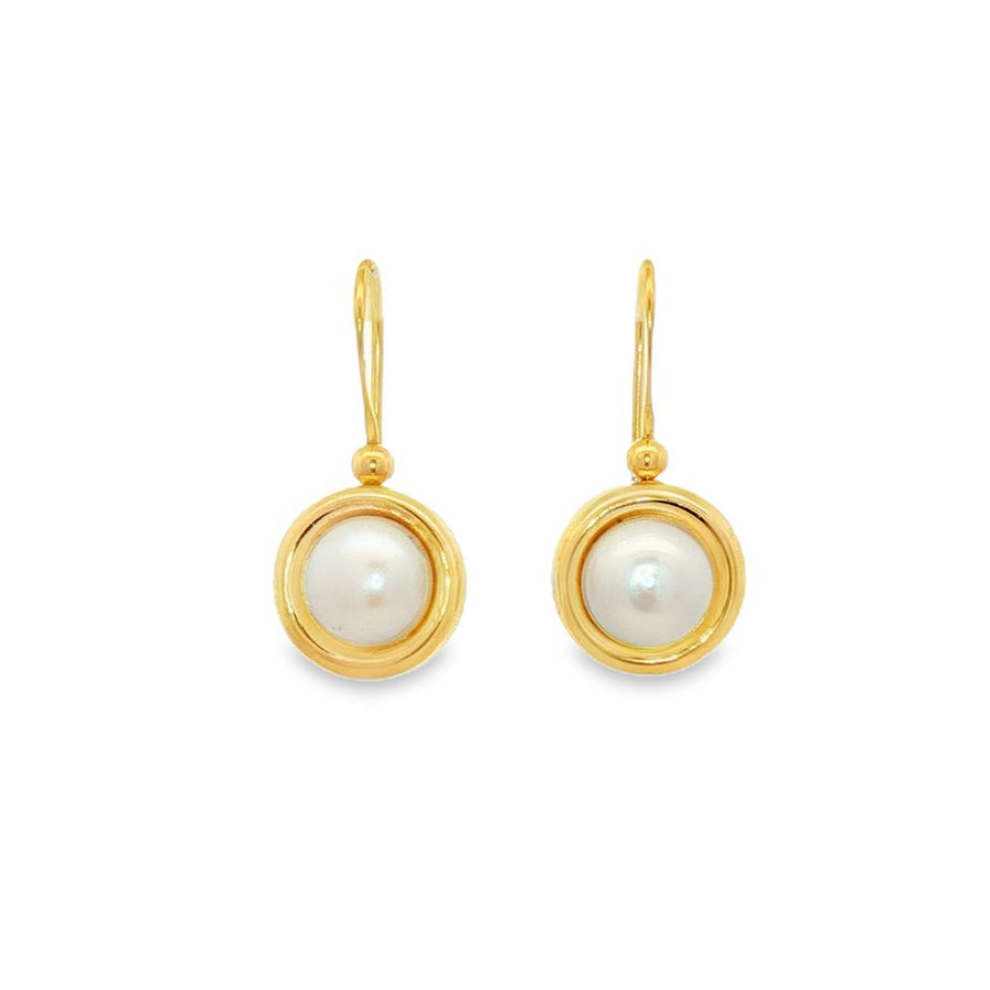 Yellow 14 Karat 8mm Mabe Pearl Leverback Earrings Estate Jewelry With