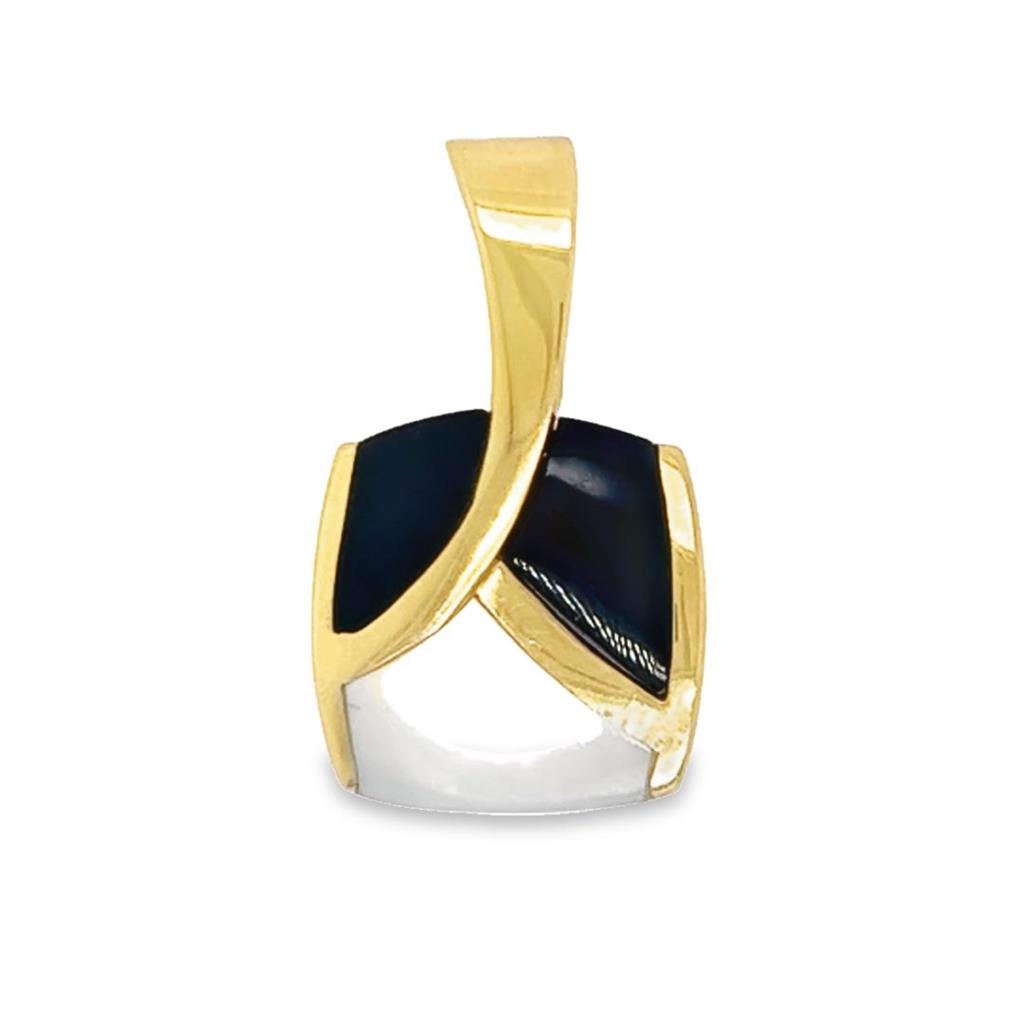 Yellow 14 Karat Black Onyx And White Mother of Pearl Square Pendant Estate Jewelry Gram Weight: 8.38