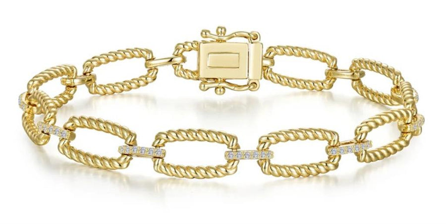 Lafonn Yellow Gold-Plated Sterling Silver Twisted Rope Rectangular Link