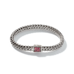 John Hardy Classic Chain Silver Small Reversible Bracelet 6.5mm with Pusher Clasp with Treated Black Sapphire and Treated Ruby