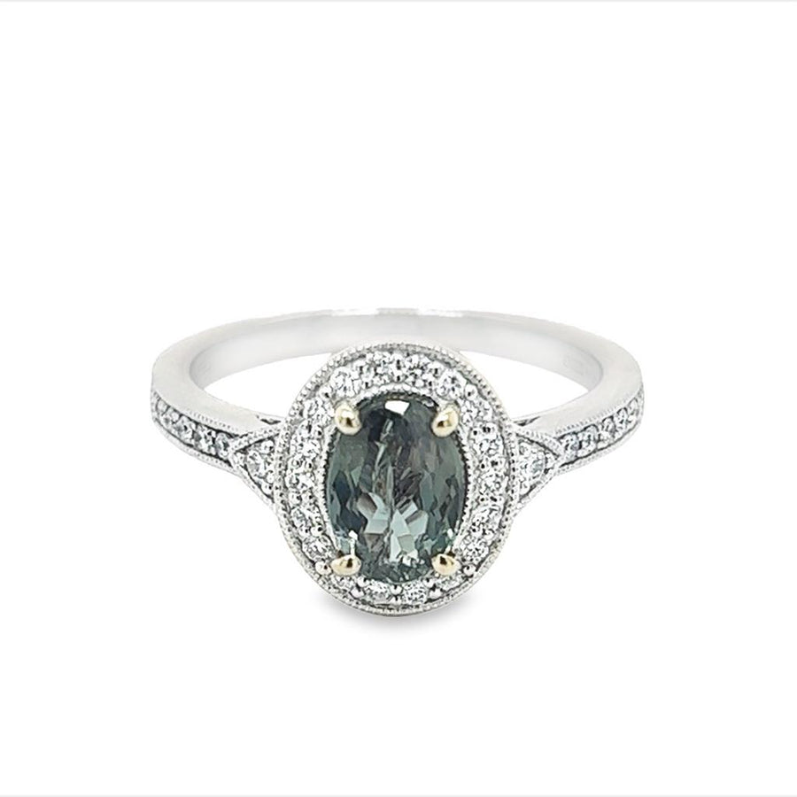 Lady's White 14 Karat Milgrain Halo Fashion Ring With One 0.97Ct Oval