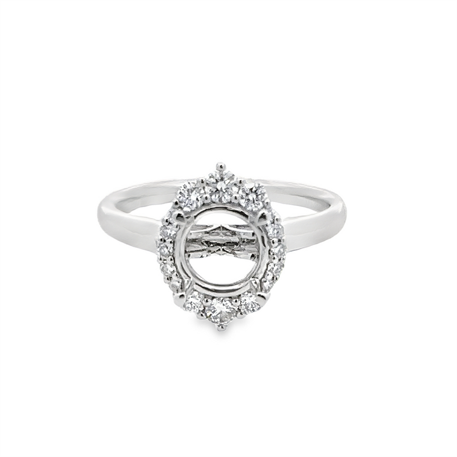 Lady's White 18 Karat Pointed Halo Semi-Mount Engagement Ring