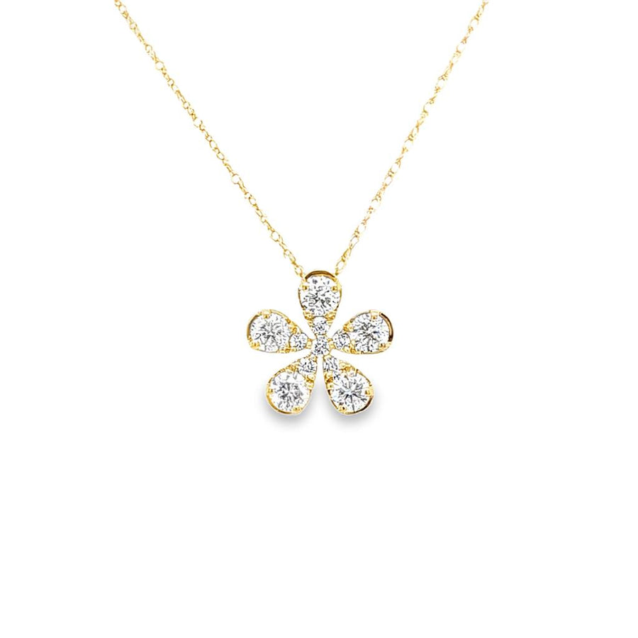 Lady's Yellow 14 Karat Prong-Set Flower Pendant With 10 = 0.50TWT Roun