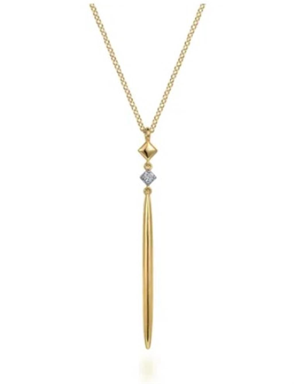 Lady's Yellow 14 Karat Diamond Spike Pendant Necklace Length 17.5 one