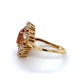 Estate Citrine and White Sapphire Cluster Fashion Ring 14KY Gold