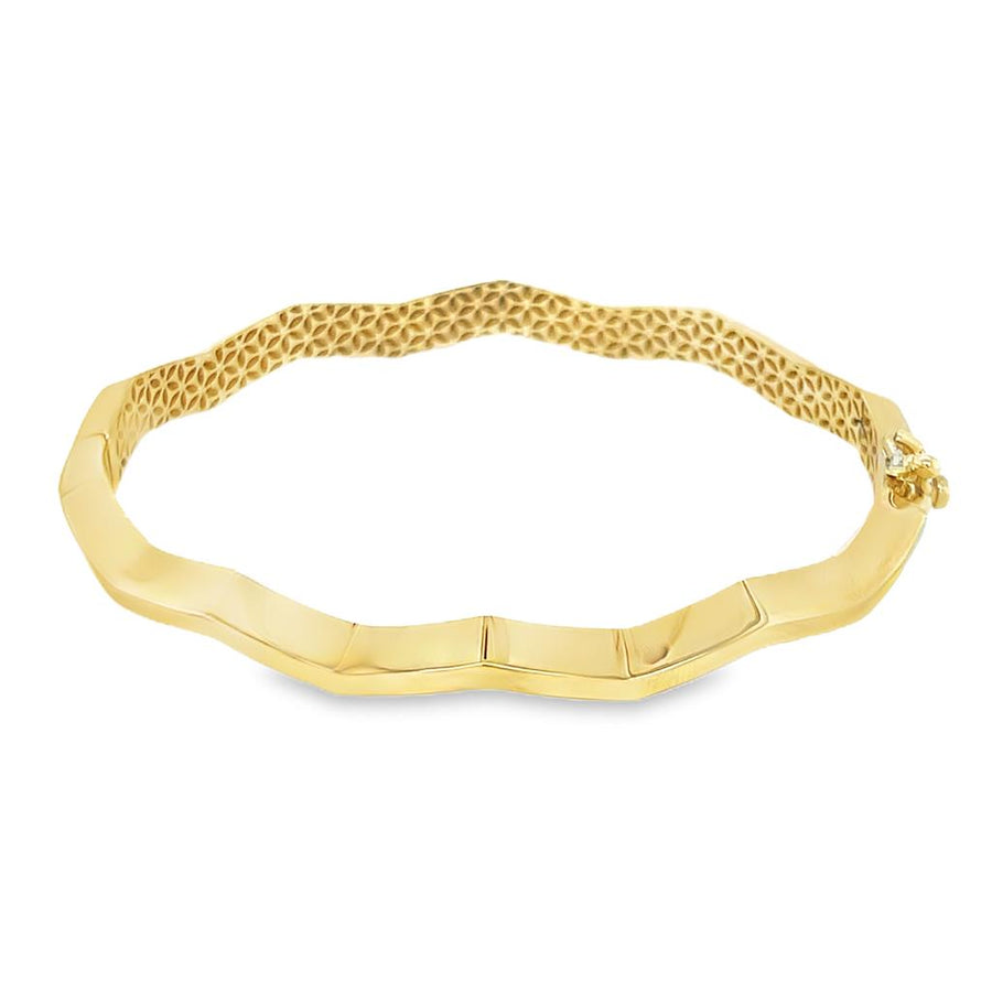 Yellow 14 Karat Zig Zag Hinge Bangle Bracelet Length 7 Gram Weight: 8.