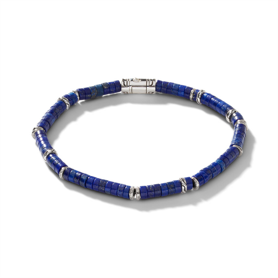 Sterling Silver Heishi Silver Bracelet With 4Mm Lapis Lazuli Beads And