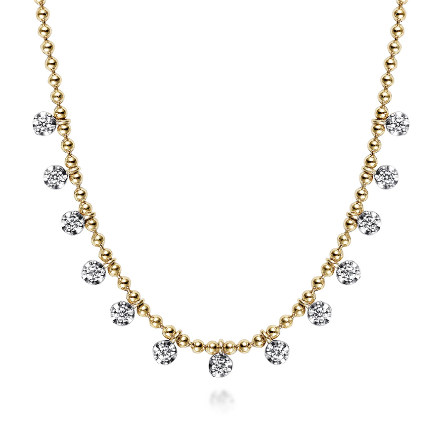 Gabriel & Co. Fashion 14K Yellow Gold Diamond Drop Station Necklace