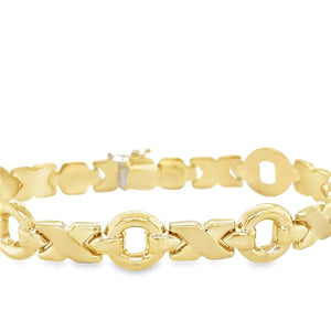 Yellow 14 Karat Polished/Matte "X" & "O" Link Bracelet Estate Jewelry