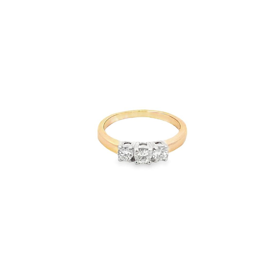 Two-Tone 14 Karat Three Stone Ring Estate Jewelry Size 8 With One = 3.