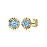 Gabriel & Co. Fashion 14K Yellow Gold Round Blue Topaz with Beaded Frame Stud Earrings