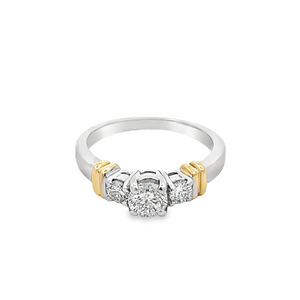 3 Stones Two Tone Engagement Ring