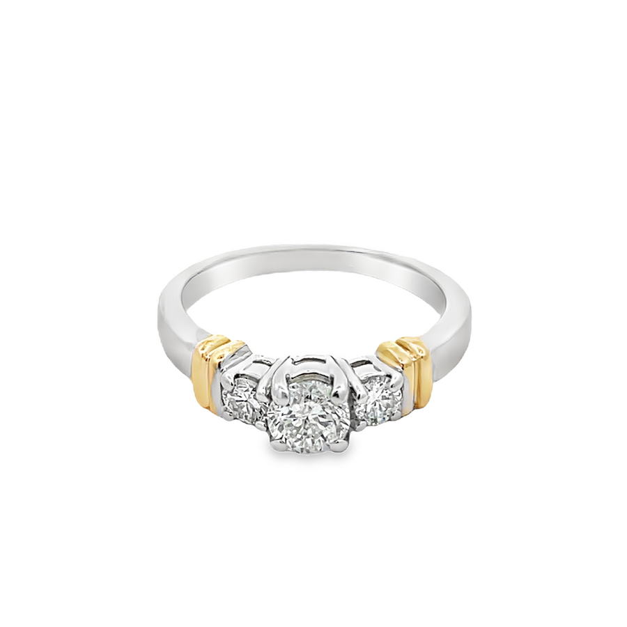 3 Stones Two Tone Engagement Ring