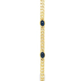 Yellow 14 Karat Fancy Sapphire Station Necklace Estate Jewelry Length 18 7=5.90x4.50mm Cabochon Oval Blue Sapphires Gram Weight: 26