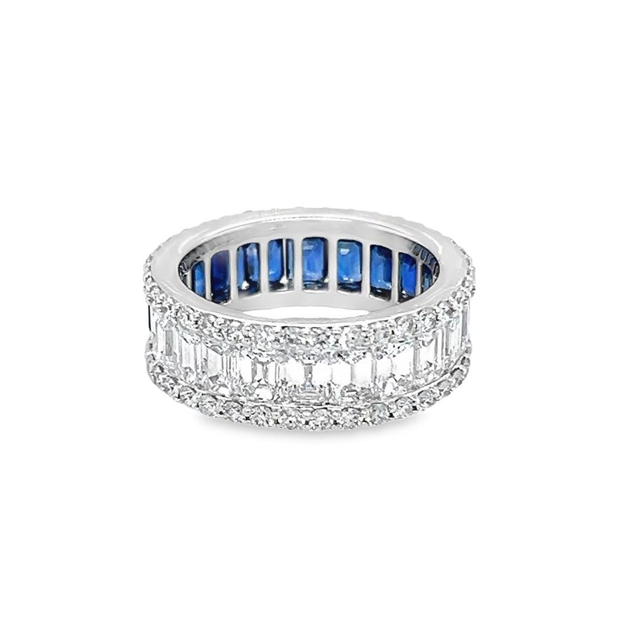 Lady's White 18 Karat Half Sapphire Half Diamond Eternity Band Fashion