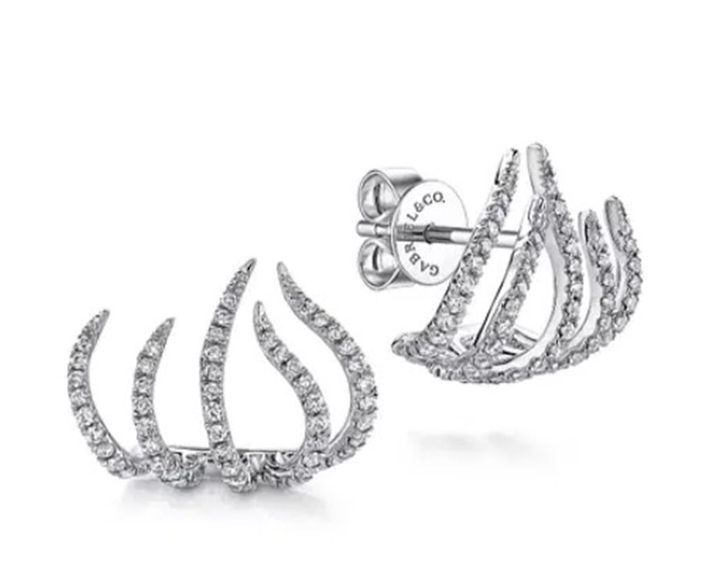 Lady's White 14 Karat Flame Stud Right Side Earrings = 0.30tw Round H/