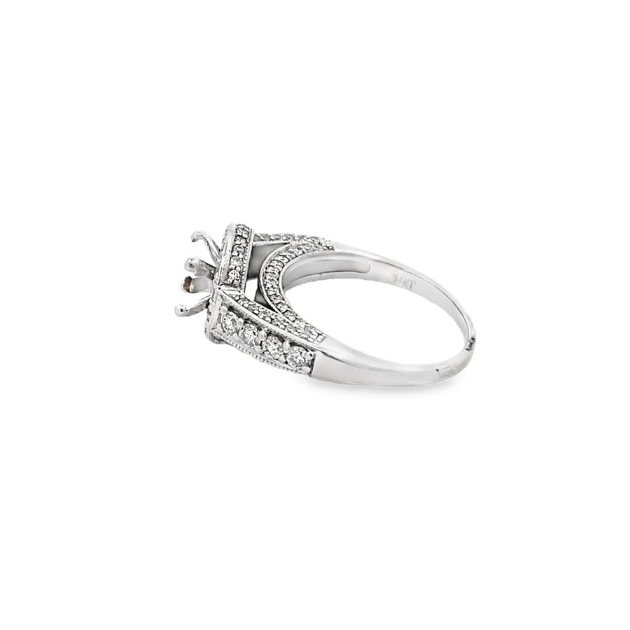 White 14 Karat Halo Engagement Ring Estate Jewelry with 85 Round Diamonds