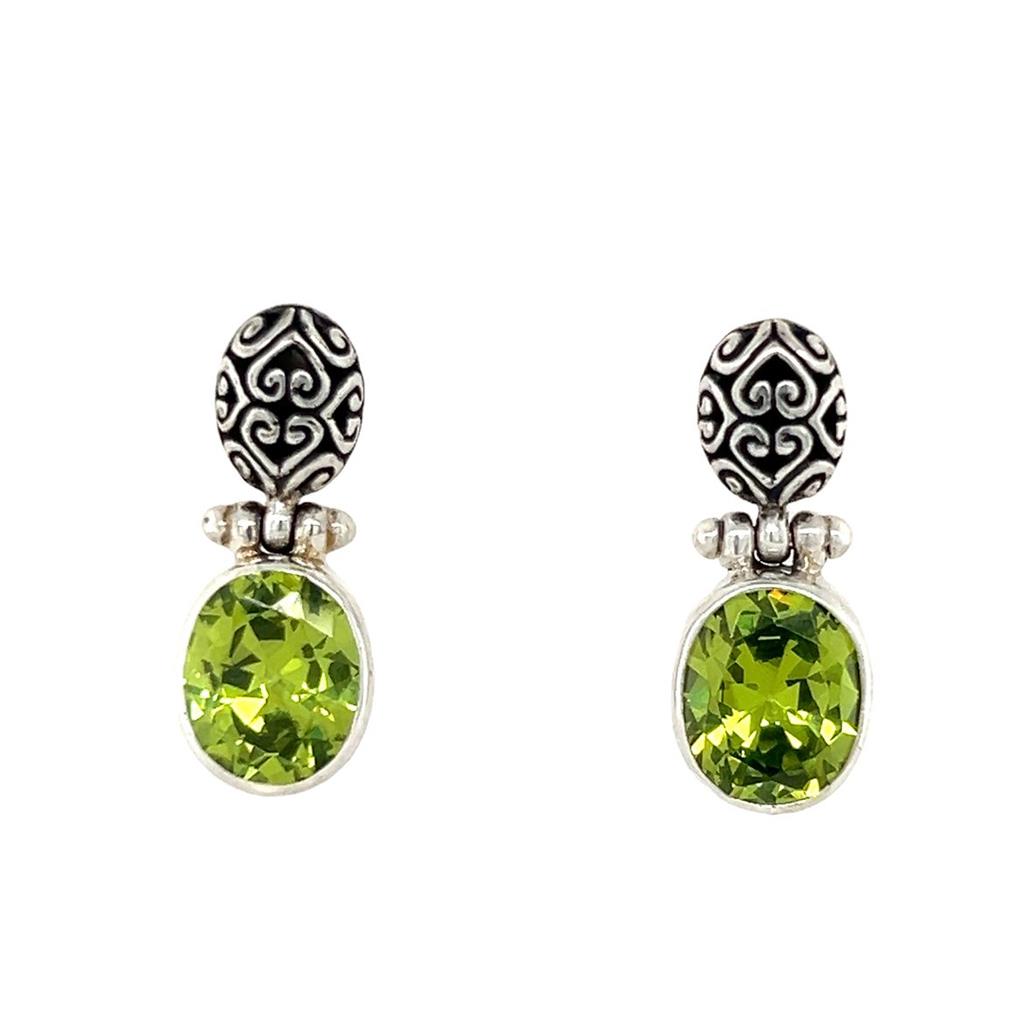 Estate Filigree Bezel Set Peridot Dangle Earring