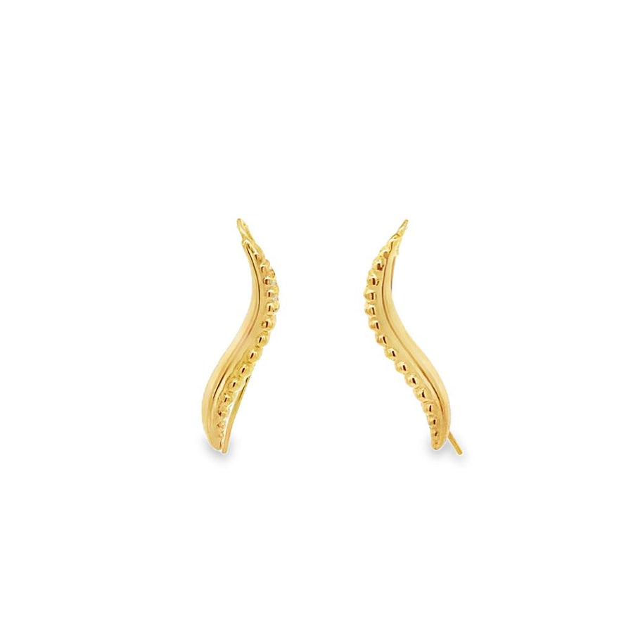 Yellow 14 Karat 3.60X21.70mm "S" Shape Beaded Earrings On Wire Hook Ba