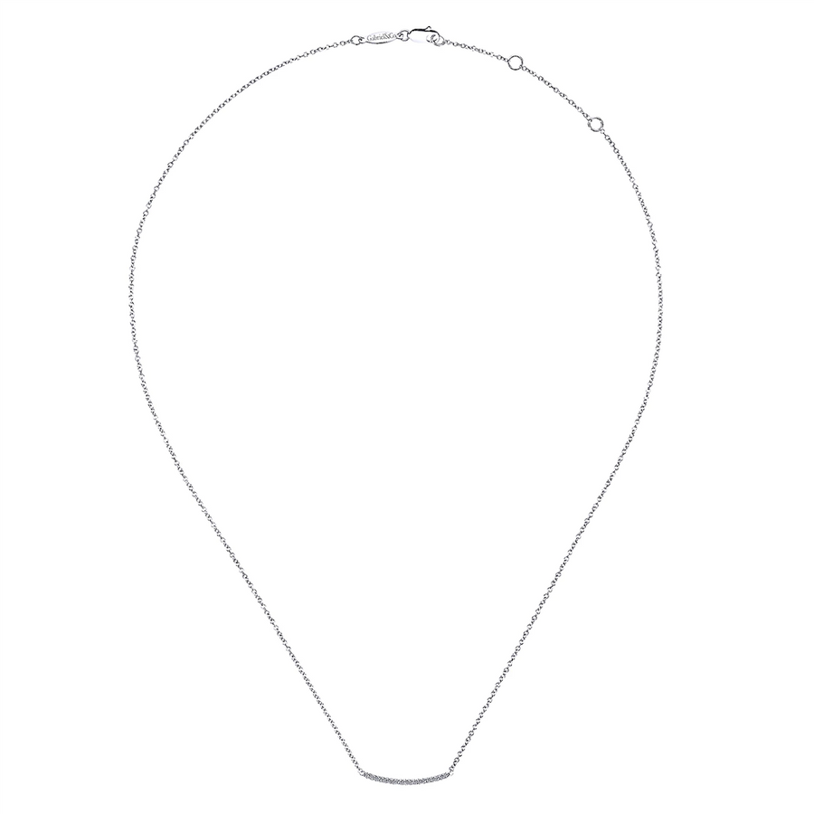 Gabriel & Co. Fashion 14K White Gold Diamond Pave Curved Bar Necklace