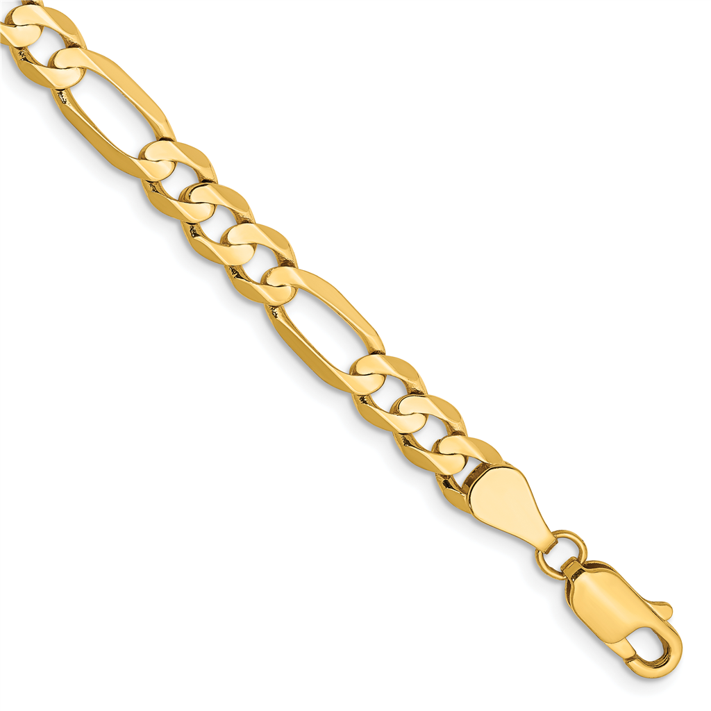 Quality Gold 14K 7 inch 5.5mm Concave Open Figaro with Lobster Clasp Bracelet