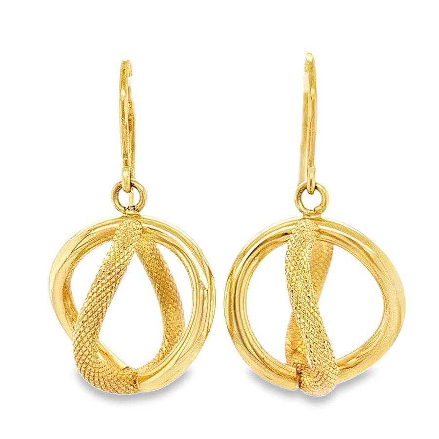 Yellow 14 Karat Polished/Milgrain 35.4mm Dangle Orb Earrings Estate Je