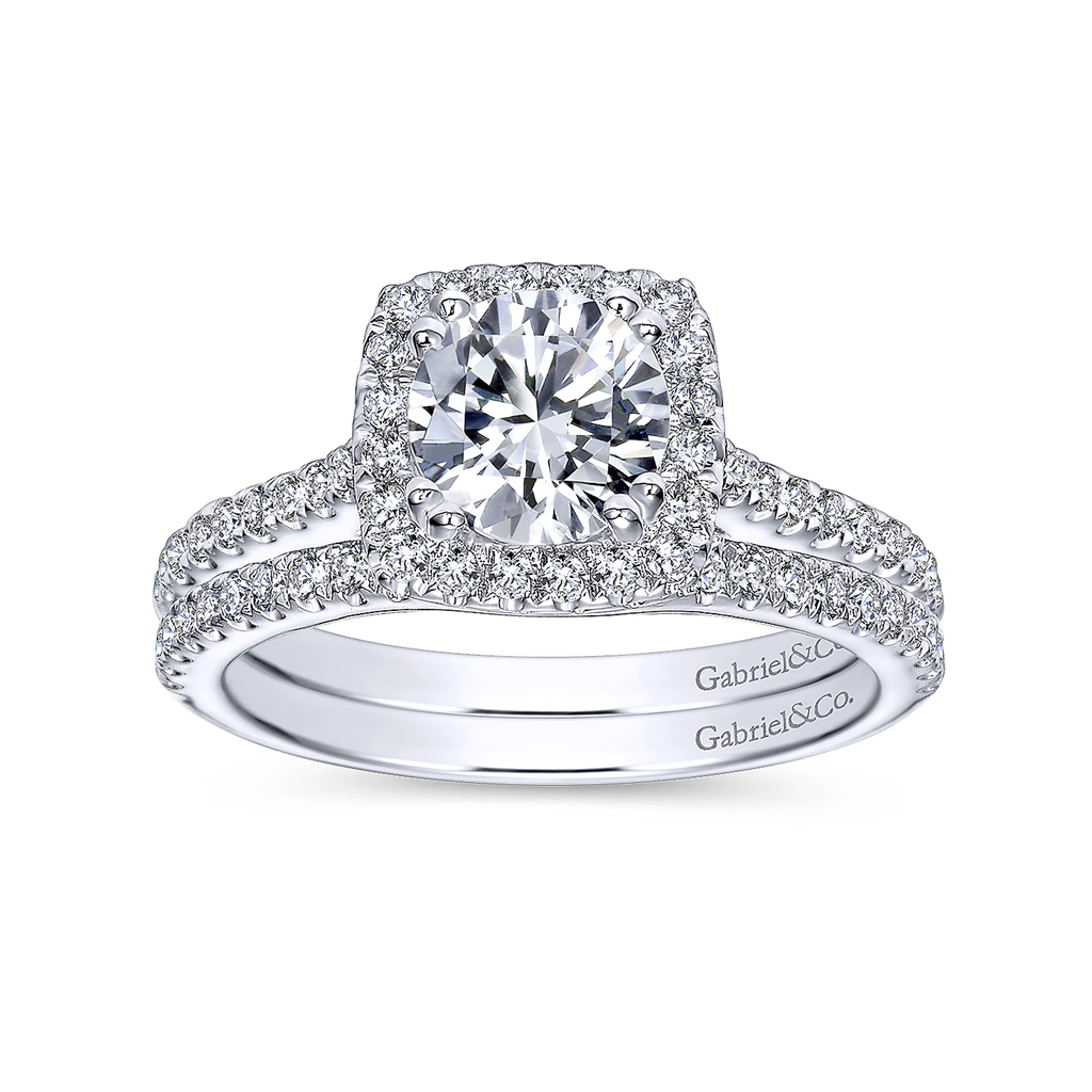 Gabriel & Co. Michaela - 14K White Gold Cushion Halo Round Diamond Engagement Ring Mounting