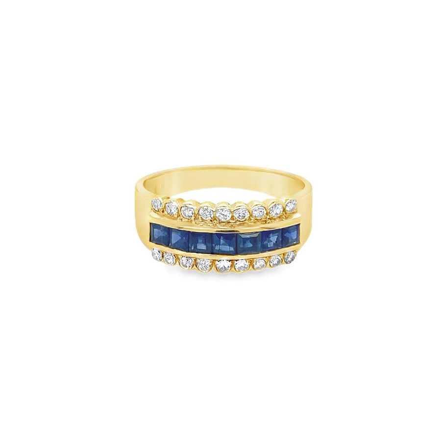 Yellow 14 Karat 3-Row Bezel/Channel-Set Band Estate Jewelry Size 6.5 W