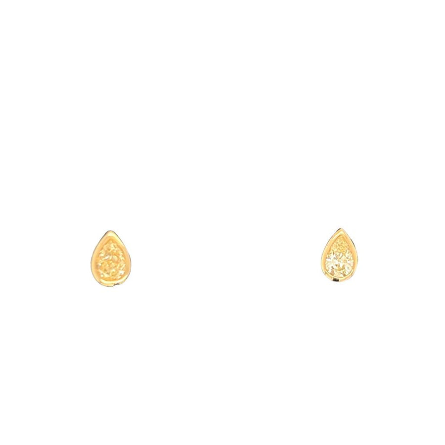 Lady's Yellow 14 Karat Bezel Stud Earrings 2 = 0.40tw Pear Yellow Diam