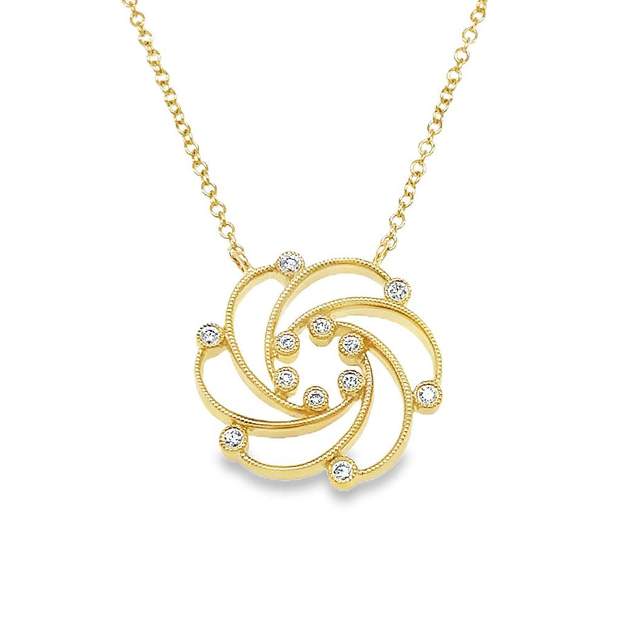 Lady's Yellow 14 Karat Milgrain Floral Necklace Length 17.5 12 0.11tw