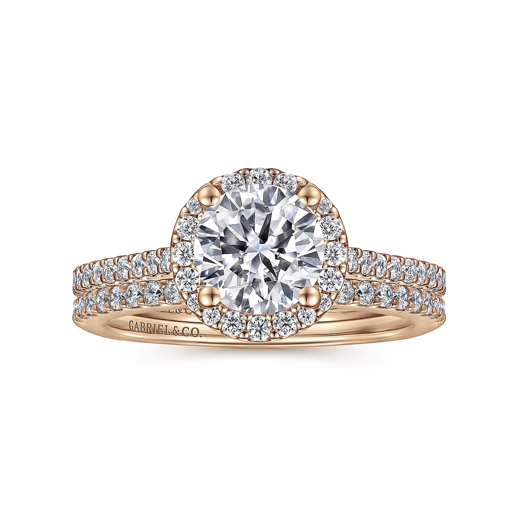 Gabriel & Co. Carly - 14K Rose Gold Round Halo Diamond Engagement Ring Mounting