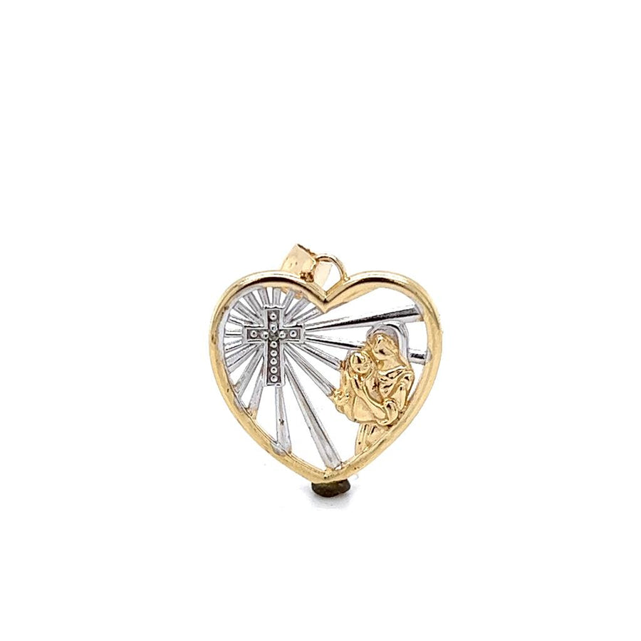 Yellow 10 Karat Heart w/ Cross & Madonna Charm