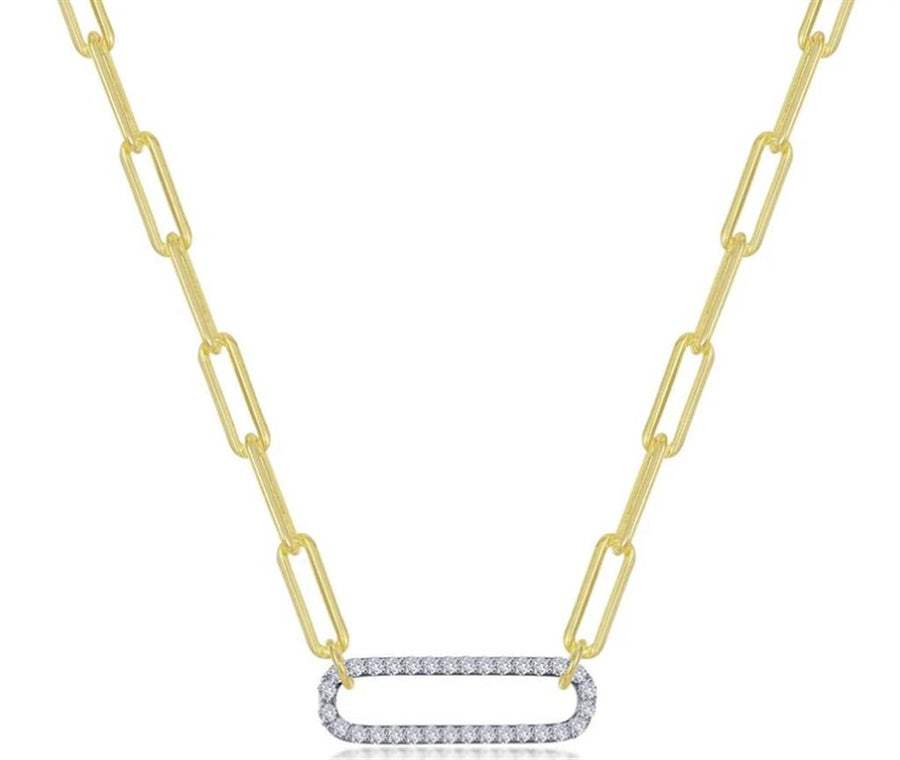 Lady's Two-Tone Gold Plated Sterling Silver Paperclip Silver Necklaces