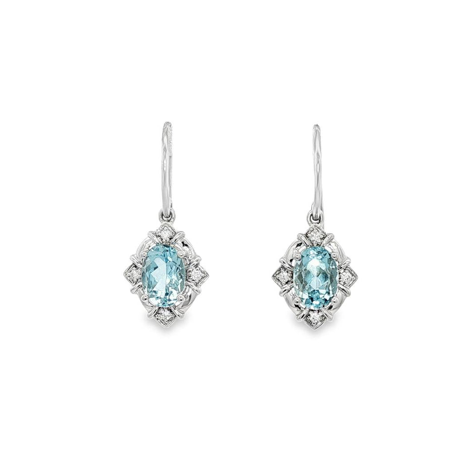 Lady's White 14 Karat Diamond Shaped Accented Dangle Earrings With 2 =